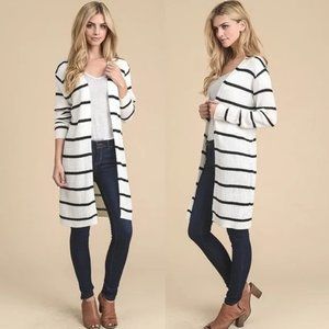 Doe & Rae Striped Knit Open Front Cardigan Sweater